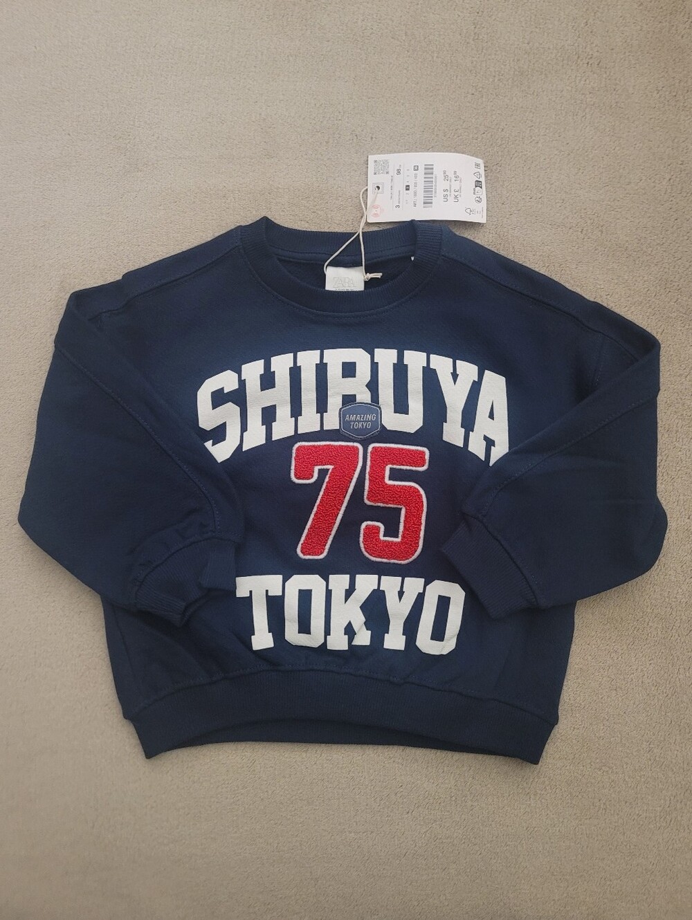 Zara Kids Navy "Shibuya 75 Tokyo" Long Sleeve Sweatshirt Size 3T